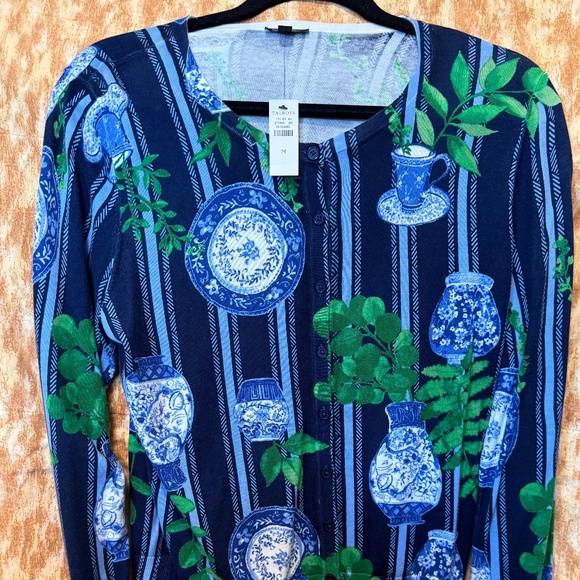 Talbots Sweaters - Talbots Charming Cardigan- Tea Cups and Vases